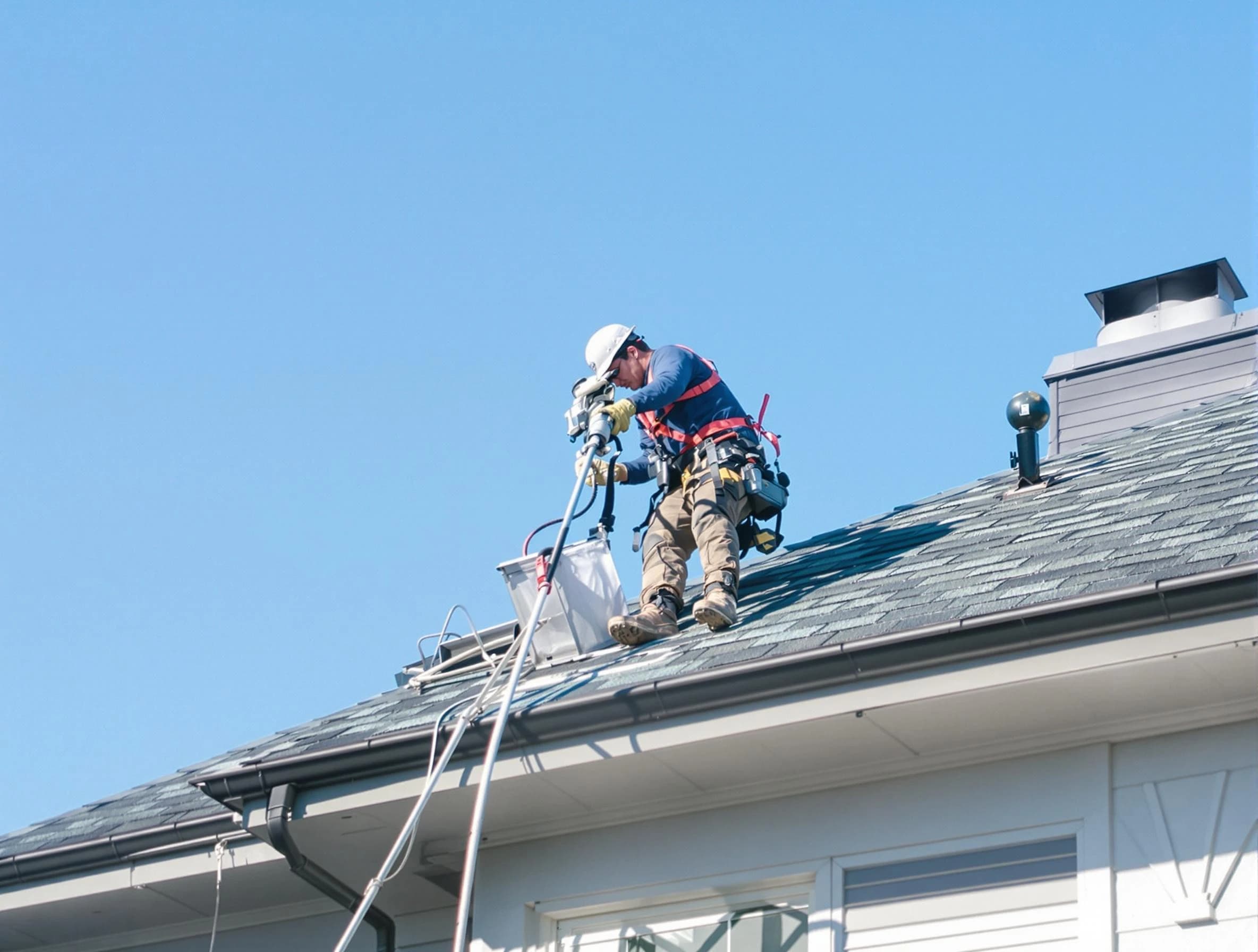Bridgewater Dryer Vent Cleaning certified technician cleaning a roof-mounted dryer vent system in Bridgewater